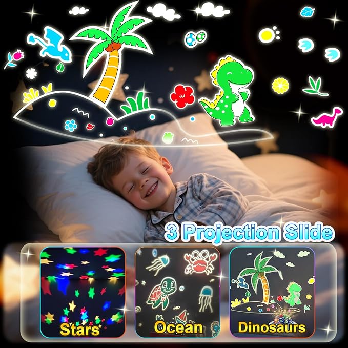 Dinosaur Toys for 3-10 Year old Boys,7-in-1 Kids Night Light Projector with 3 Films 93 Effects, Remote, Timer, 360° Rotation, Birthday Christmas Xmas Gifts Stocking Stuffers for Kids Age 3 4 5 6