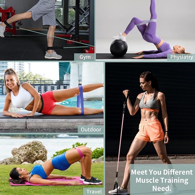 VEICK Resistance Bands, Exercise Bands for Working Out with Handles, Elastic Workout Bands for Men Women, Exercising Bands for Strength Training Equipment at Home Gym