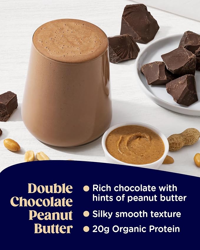 Enchant Organic Protein Powder, Double Chocolate Peanut Butter flavor – 20g Plant Protein sourced from North American Farms, 5g Prebiotic + fiber, USDA Organic, Non-GMO, Plant-based, Non-Dairy, Vegan, 0.91 lb