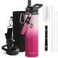 Insulated Water Bottle 24oz, Triple Wall Vacuum Stainless Steel (Cold for 48 Hrs, Hot for 24Hrs), Leak Proof & Non-BPA, 24oz Hydro Water Flask with Paracord Handle & Straw Spout Lids
