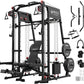 Mikolo Smith Machine, 2200lbs Squat Rack with LAT-Pull Down System & Cable Crossover Machine, Training Equipment with Leg Hold-Down Attachment