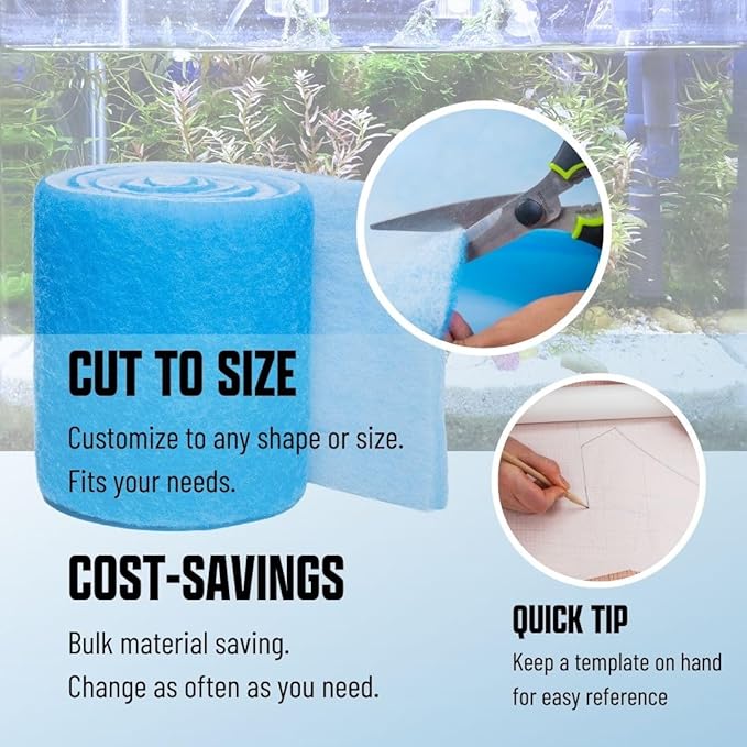 Aquarium Filter Media Pad Cut to Fit Roll, 12" x 72" (6 ft)