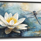Extra Large Lotus Dragonfly Framed Wall Art for Living Room,Abstract Blue Lotus Flower Lake Pictures Wall Decor,Nature Canvas Print Painting Modern Artwork Bedroom Office Bathroom 60L" x 30W"