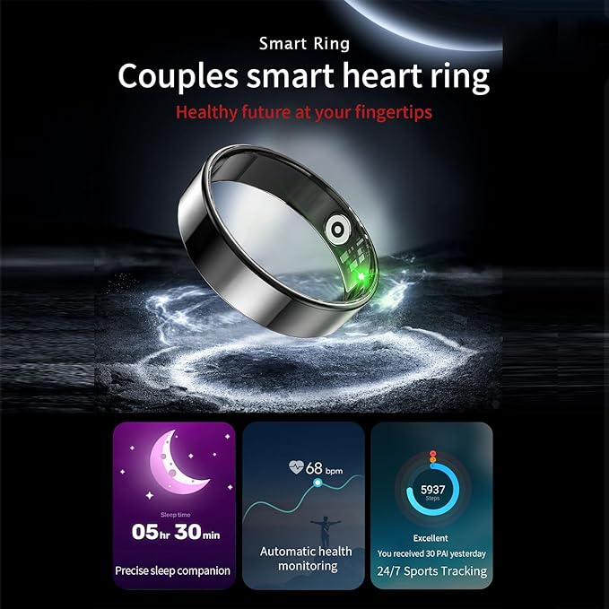 Fitness Tracker, Smart Ring for Women Men, Sleep Tracker Ring with 24/7 Heart Rate Monitor, Fitness Ring with Activity Tracker, Step Counter, Calorie Pedometer, No APP Fee, iOS Android (Silver, 7)
