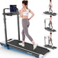 Walking Pad Treadmill with Desk Workstation, 10% Incline Foldable Treadmill with Handrail, 300lbs Capacity, 3 Control Methods, 8 in 1 Folding Treadmills for Home Office
