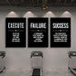 Framed Canvas Wall Art Success Quote, Office Wall Art, Black Large Poster, Positive Motivational Set of 3 Prints, Execute Failure Definition, Inspirational Print (A-3pcs,20x30inchx3pcs)