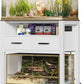 20-29 Gallon Fish Tank Stand with Power Outlet & 2 Storage Drawers, Heavy Duty Metal Frame Aquarium Stand with Waterproof Mat, 30.7" L*15.7" W Tabletop, 550LBS Capacity, White+Brown