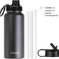 DRINCO Stainless Steel Water Bottle Spout Lid Vacuum Insulated Double Wall Water Bottle Wide Mouth (40oz 32oz 22oz 18oz 14oz) Leak Proof Keep Cold Sport Camping Hiking (32 oz, 32oz Black)