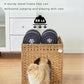 Cat Beds for Indoor Cats Extra Large Double Cat Cave Pet Cube, Handwoven Rattan Cat Houses with Double-Sided Soft Cushions, 18.5 x 20.5 x 19.1 Inches Foldable Hideaway in Living Room Natural