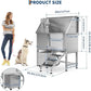 50" Stainless Steel Professional Dog Washing Station - Pet Bathing Tub w/Non-Slip Stairs & Storage Shelf | Slip-Resistant Floor Grate | for Large/Medium/Small Dogs