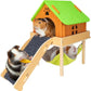 3 in 1 Enlarged Guinea Pig Hammock with House & Platform,Wooden Guinea Pig Hideout with Hammock & Stairs Small Animal Toys for Hiding Sleeping Activities
