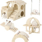 Wooden Hamster Toys 5-Piece Set - Natural Wood Hamster House, Swing, Climbing Ladder, Seesaw & Exercise Wheel - Small Animal Habitat Accessories for Dwarf Hamsters, Gerbils, Mice
