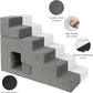 Dog Stairs for Small Dogs 27”H, 6-Step Dog Steps for High Bed, High-Density Foam Pet Stairs with Non-Slip Removable Washable Cover to Get on Bed(Grey)