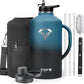 128 oz Stainless Steel Water Bottle with Handle and Carry Pouch, One Gallon Insulated Mug Tumbler with Straw Lid Spout Lid,Reusable Metal Water Bottle Jug Flask Cup,Keep Cold & Hot,Indigo Black