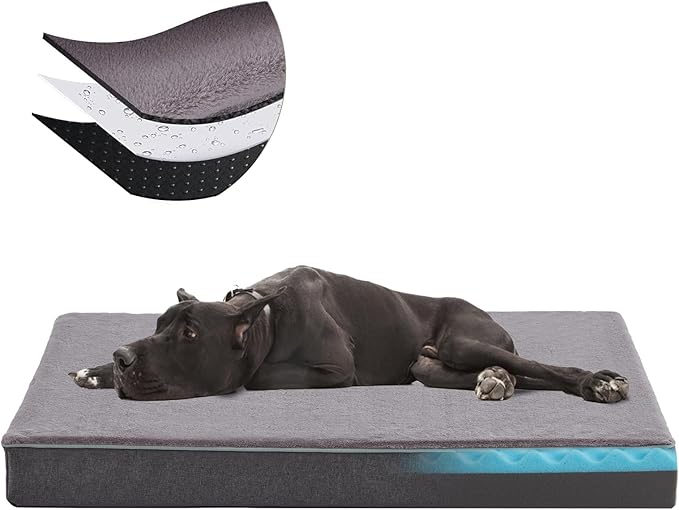 Orthopedic Memory Foam Dog Bed,Cooling Dog Beds for Extra Large Dogs, Washable Pet Beds for Crate with Faux Fur Cover, Waterproof Lining, XXXL(50inch)