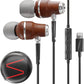 Symphonized iPhone Earphones Wired Deep Bass Sound, 3D Sound, Microphone Volume Control, 90% Noise Cancelling, Bubinga Wooden with Lightning (Apple MFI Certified), iPhone SE to 14 Earbuds (Black)