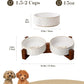 MALACASA Dog Bowl Set with Walnut Wood Stand, 1.5 Cups Ceramic Pet Bowls for Puppy Dogs, Dual Food and Water Bowls with Weighted Non-Slip Base, Basic Bowls for Your Dog or Cat, Rhombic & Polka Dots