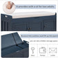 Storage Bench with 3 Shutter-Shaped Doors, Pine Wood Shoe Bench with Removable Cushion and Hidden Storage Space for Entryway Living Room 43.5" L * 16" W * 18" H, Antique Navy