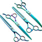 Fenice Peak Green Dog Grooming Scissors Set Straight Thinning Curved and Chunker Shears 4PCS Kit with Simulated Emerald Screw 440C Trimming Shears Durable and Sharp