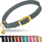 OOPSDOGGY Rolled Leather Cat Collar with Bell - Reflective Kitten Collar with Safety Elastic Strap - Adjustable Small Pet Collars for Boy Girl Cats (Denim)