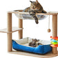 2 Tier Cat Tower,21.85 in cat Perch Wood cat condo with Hammock and Sisal Rope Scratcher Post Hanging Toy Balls for Indoor Large Cats Kittens (Blue)