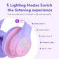 EarFun K4 Kids Bluetooth Headphones, Wireless Headphones with LED Lights, 74/85/94dBA Volume Limited, Built-in Mic, 90H Playtime, Bluetooth 5.4 Over Ear Headphone for iPad/Tablet/School, Violet