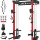 Wall Mounted Power Rack – 1600LB Capacity Compact Commercial Home Gym with Dual Cable Crossover, LAT Pulldown, Multi-Grip Pull-Up Bar & Landmine Attachment for Small Spaces, P67 Striker Red