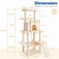 Cat Tree Tower 63in Multi-Level Cat Tower for Indoor Cats with Sisal Scratching Posts, Condo, Hammock, Dangling Ball and Extended Platform for Cats to Play, Beige