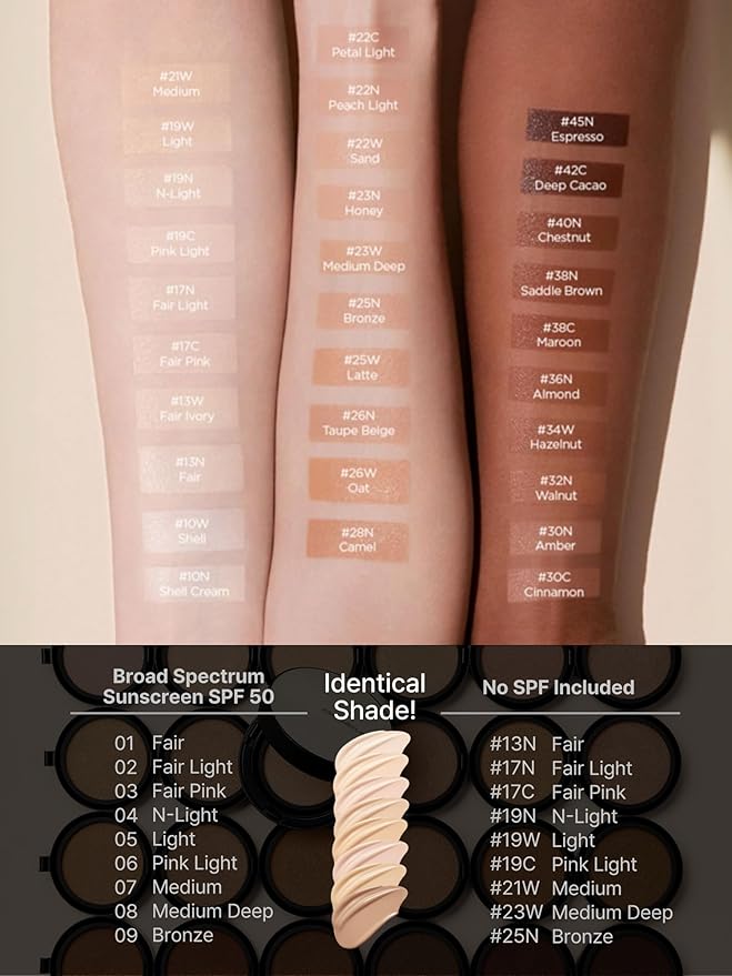 JUNG SAEM MOOL Essential Skin Nuder Cushion 10N Shell Cream 0.49 Fl Oz, No Refill, Natural Radiant Finish Cushion Foundation with Buildable Coverage, Lightweight Texture, Korean Foundation Makeup