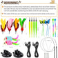HONGDDY Cat Toys, 14Pcs 4 in 1 Indoor Adult Cat Interactive Toys, Hanging Door Kitten Wand with Suction Cup Removable Feathers Balls Mice Butterfly Streamers