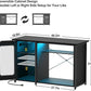55-75 Gallon Fish Tank Stand with Power Outlets & LED Light, Reversible Heavy Duty Metal Aquarium Stand with Cabinet for Fish Tank Accessories Storage, Turtle/Reptile Terrariums, Black