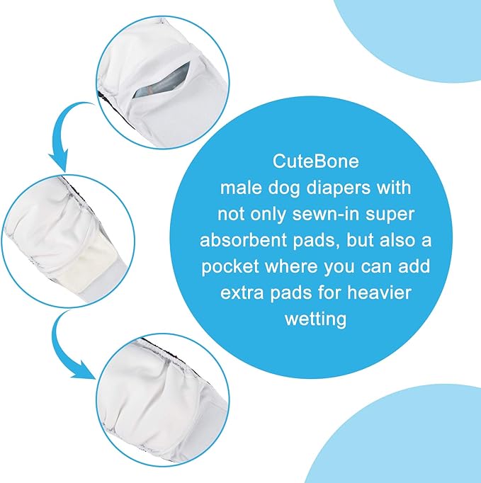 CuteBone Dog Diapers Male Belly Bands 3 Pack for Male Dogs Reusable Puppy Wraps DM65M