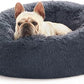 Love's cabin Calming Cat Bed for Indoor Cats, Anti-Anxiety Donut Round Dog Bed, Fluffy Faux Fur Washable Pet Bed for Small Medium Dogs and Cats,Bluish Grey,20in