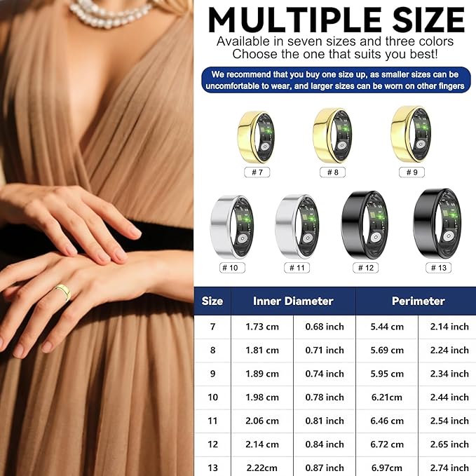 Smart Rings for Women Men,Fitness Tracker Ring,Heart Rate,Blood Oxygen,Blood Pressure,Step Tracker,Sleep Monitoring,No Subscription Fee,IP68 Waterproof Smart Ring for iphone&Android(Black 13)
