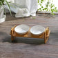 FUKUMARU Elevated Cat Ceramic Bowls, Small Dog 15° Tilted Raised Food Feeding Dishes, Solid Bamboo Water Stand Feeder Set for Cats and Puppy