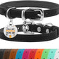 BRONZEDOG Leather Cat Collar with Removable Bells Non Breakaway Kitten QR Tag for Girl Boy (7" - 9" for Cats, Black & Silver)