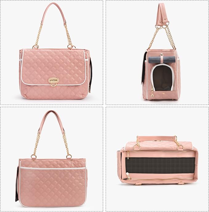 Fashion Pet Carrier Dogs Cat Small Animals Purse Bag, Leather Pet Carriers Dog Puppy Kitten Tote Travel Handbag TSA Airline-Approved