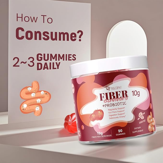 Fiber Gummies with Probiotics,10G Fiber per Serving No Sugar Added Apple Flavor, with 10 Billion CFU Probiotics Blend, Apple Cider Vinegar, Vitamin C, Inulin, Bloating Support 90 Count