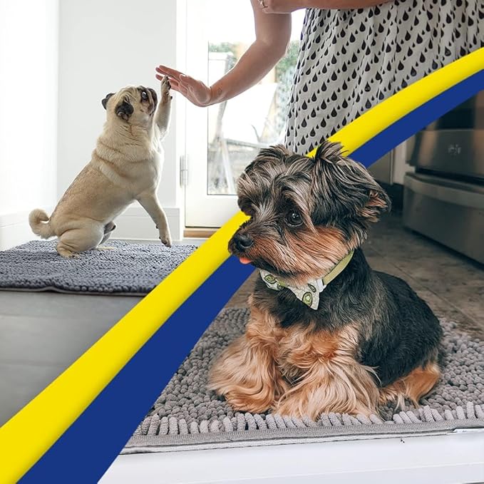 Muddy Mat® Original Dog Door Mat for Muddy Paws, Super Absorbent Microfiber, Non-Slip Washable Pet Rug, Quick Dry Chenille Entryway Carpet, Machine Washable Indoor Outdoor mat, Grey 24"x96"