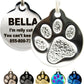 Engraved Pet Tag for Dogs and Cats - Personalized Front & Back up to 4 Lines of Text Custom Engraved ID, Round Paw Print Solid Plating Stainless Steel Silver Regular