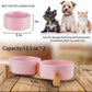 Petygooing Ceramic Cat Dog Bowl Set with Stand,Pink Pet Food and Water Dish,Small Dog Bowls Anti Slip Set of 2 Cat Bowls Pet Food Dishes Pet Bowl Small Size Pet (13.5OZ/5.1 in)