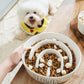 Ceramic Slow Feeder Dog Bowls Elevated for Small and Medium Breed with Wooden Stand, 1.5 Cups Dog Dishes to Slow Down Eating, Anti-Gulping Pet Feeding Dishes,White