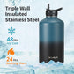 One Gallon Water Bottle Insulated with DIY Stickers, Triple Wall Vacuum Cold for 48 Hrs Leak-proof Non-BPA, 128oz Large Sports Stainless Steel Water Jug with Paracord Handle Straw Spout Lids
