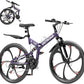 26 Inch Folding Mountain Bike, 21 Speed Full Suspension Bicycle with High-Carbon Steel, Dual Disc Brake Non-Slip Quick Release tire Folding Bicycle for Adults/Men/Women