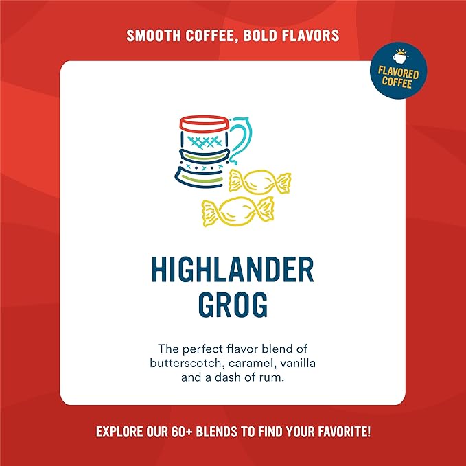 Cameron's Coffee Roasted Ground Coffee Bag, Flavored, Highlander Grog, 12 Ounce, Pack of 6