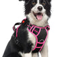 rabbitgoo Dog Harness Medium Sized, No Pull Dog Vest with 3 Buckles, Adjustable Soft Padded Pet Harness with Easy Control Handle and Reflective Strips, Black & Rose Pink, M