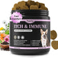 Itch Relief for Dogs - Turmeric Supplements for Itching Skin Comfort & Coat Health & Seasonal Allergy Care, Immune Support Supplement with Omega-3 Fish Oil, Biotin - Chicken Flavor - 90 Count