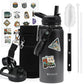32 oz Insulated Water Bottle with Straw (Cold for 48 Hrs), Stainless Steel Triple Wall Vacuum Sports Water Jug, Leakproof Hydro Cup Flask with Paracord Handle & Straw Spout Lids & DIY Stickers