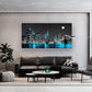 Jiuqinghua Wall Art Decor Canvas Print Picture 1 Panel Black White and Blue New York Brooklyn Bridge Cityscape Night Building Painting for Kitchen Office Home Decor Framed Ready to Hang 20x40inch