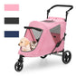 Magshion Pet Stroller for Medium Dogs w/Adjustable Handle, 3-Wheel Dog Cat Wagon w/Dual Entry, Rear Storage, Breathable Mesh, One-Foot Brake, Ideal for Large Pets up to 55 lbs, Pink